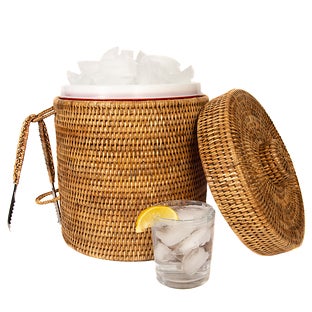 Artifacts Trading Company Rattan Ice Bucket with Tongs - Honey brown